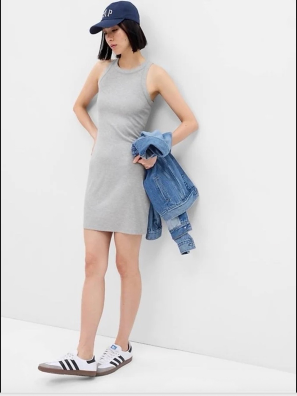 GAP Gray Ribbed Tank Dress, Sz Large Tall, EUC